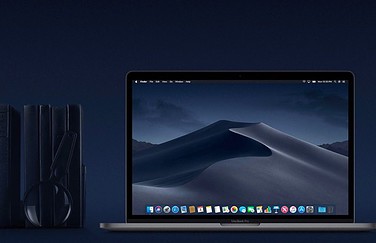 macOS Mojave banner in donkerblauw.