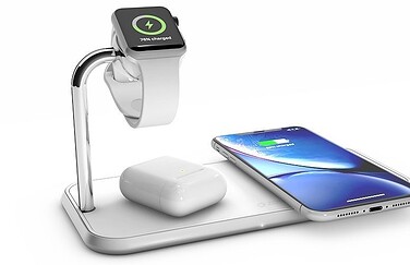 Zens Dual+Watch lader in wit met AirPods.