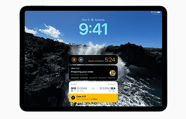 iPadOS 17 toegangsscherm met Live Activiteiten