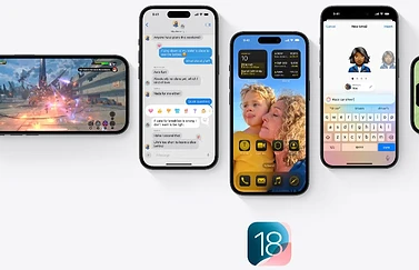 iOS 18 logo met iPhones