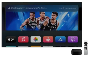 tvOS 17.2 op Apple TV: zoeken met druk op de microfoonknop