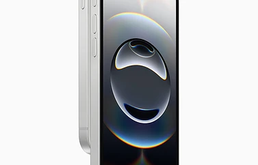 iPhone 16e rechtop wit