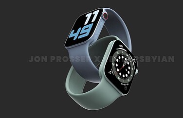 Apple Watch Series 7 renders in blauw en groen.