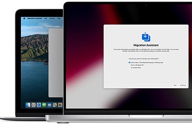 Migratie-assistent op de Mac met macOS Monterey voor gegevens overzetten.