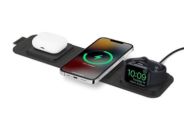 Mophie 3-in-1 Travel MagSafe oplader voor iPhone, Apple Watch en AirPods.