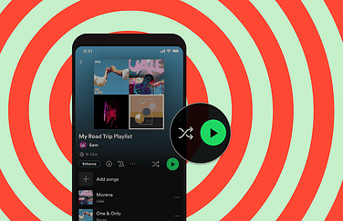 Spotify muziek afspelen in standaard of willekeurige volgorde met shuffle-knop