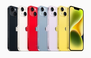 iPhone 14 en iPhone 14 Plus kleuren line-up voorjaar 2023 met geel