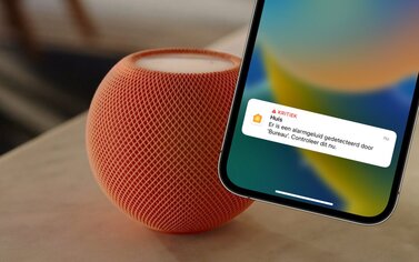 Melding van alarmgeluid (rookmelder) van de HomePod via Woning-app