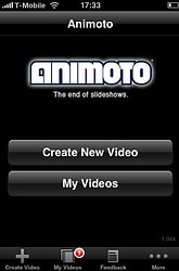 Animoto's beginscherm 