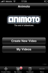 Animoto's beginscherm 