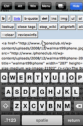Voorbeeld: onderweg je WordPress-blog bijwerken. Met het toetsenbord kun je teksten intypen.
