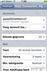 iPhone 3.0 instellingen voor Mail, Contacten en Agenda.
