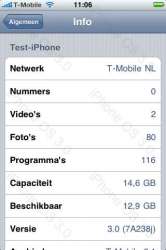 iPhone 3.0 algemene instellingen bij Info