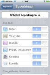 iPhone 3.0 instellingen voor Beperkingen.