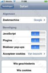 iPhone 2.2.1 instellingen voor Safari