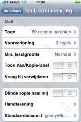 iPhone 2.2.1 instellingen voor Mail, Contacten en Agenda.