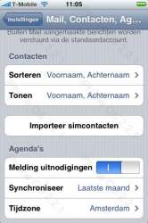 iPhone 2.2.1 instellingen voor Mail, Contacten en Agenda.