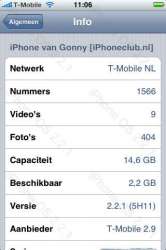 iPhone 2.2.1 algemene instellingen bij Info