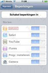 iPhone 2.2.1 instellingen voor Beperkingen.