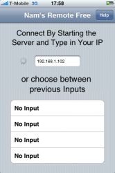 Nams Remote: ip-adres invoeren.