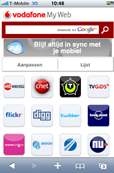 Het openingsscherm van Vodafone MyWeb, in de icoonweergave.