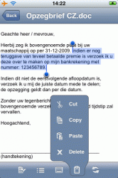 Tekst selecteren in QuickOffice gaat toch niet zo makkelijk.