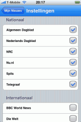 Aanvinken van de gewenste nieuwsbronnen.