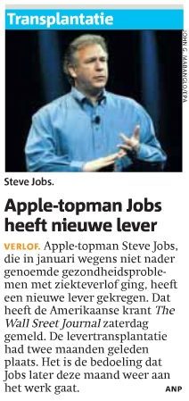 Steve Jobs meer dan een levertransplantatie volgens Metro