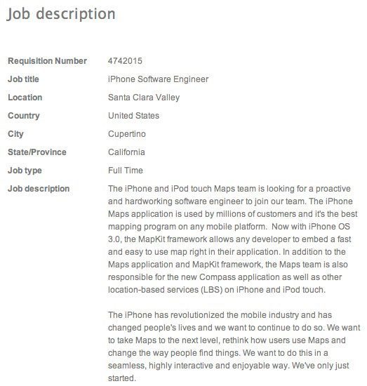 vacature iphone maps