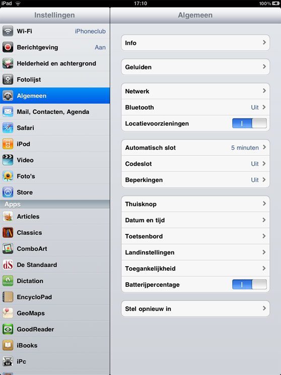 ipad instellingen