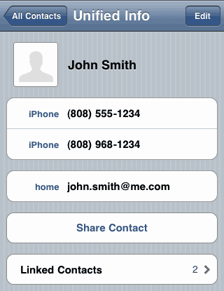 Contacten koppelen in iPhone OS 4