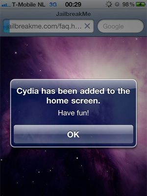 Jailbreakme.com - Cydia geïnstalleerd op de iPhone 4