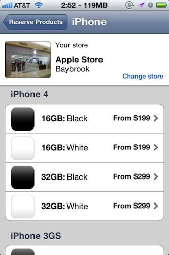 Witte iPhone 4 in Apple Store-app