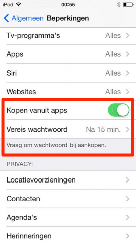 aankopen in apps uitschakelen