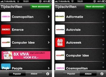 zet mobiele tijdschriftenwebsites op een rij