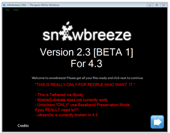 sn0wbreeze 2.3b1: tethered iOS 4.3 jailbreak