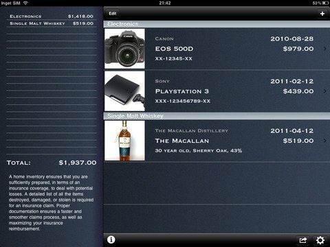 home inventory manager ipad