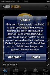Pathé iPhone-app waarschuwing updaten