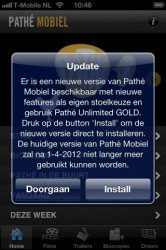 Pathé iPhone-app waarschuwing updaten