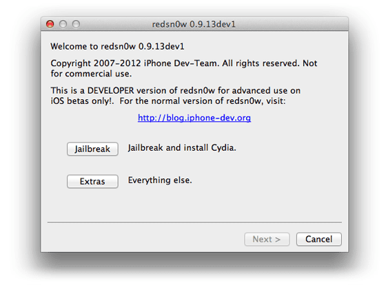 redsn0w 0.9.13dev1 voor iOS 6 beta 1