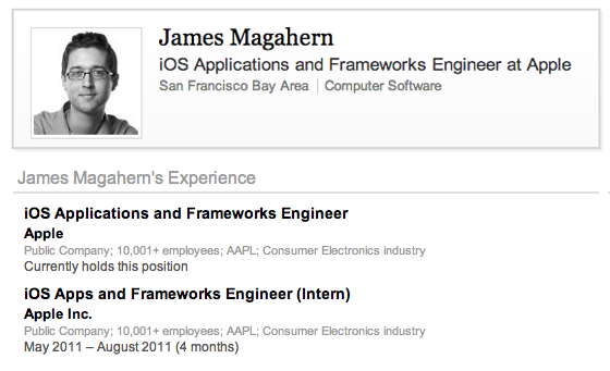 James Magahern LinkedIN profiel in Google cache