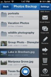MediaFire menu met opties iPhone