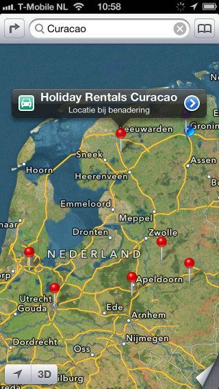 iPhone 5 review Apple Maps resultaat Curacao