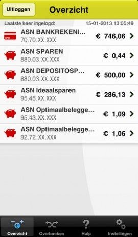 ASN Mobiel Bankieren iPhone rekeningoverzicht