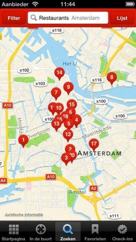 Yelp iPhone iPad zoekresultaten