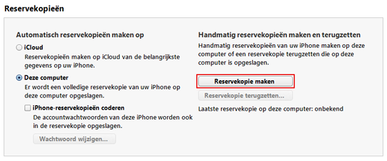 Reservekopie maken in iTunes