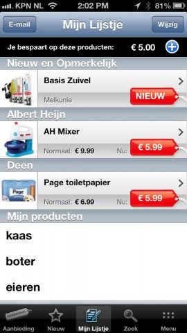 Aanbieding-app met plus-knop iPhone