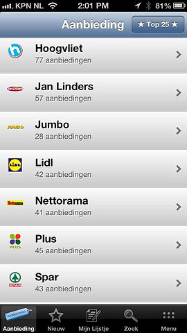 Aanbieding-app per supermarkt iPhone