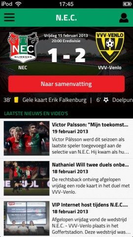 Clubmobiel Voetbal Live iPhone iPad NEC