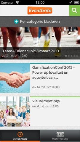 Eventbrite tickets hoofdscherm iPhone 2